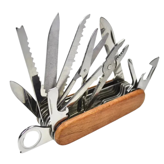 Canivete Estilo Suíço em Madeira – 10 ou 30 Funções