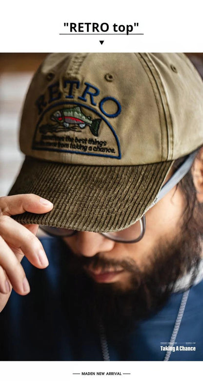 Boné de beisebol Maden vintage de veludo cáqui com aba curvada unissex chapéu bordado diário versátil com pico para estilo OOTD