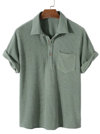 Camisa Caiçara Cotelê em Verde Sálvia, frente