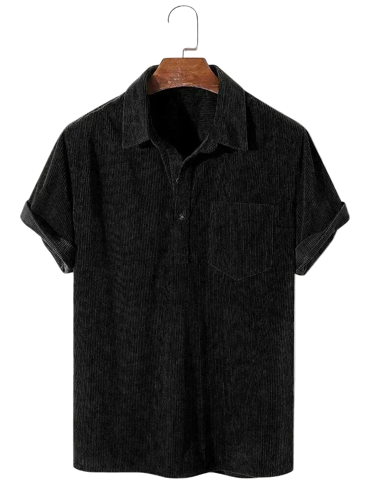 Camisa Caiçara Cotelê em Preto, frente
