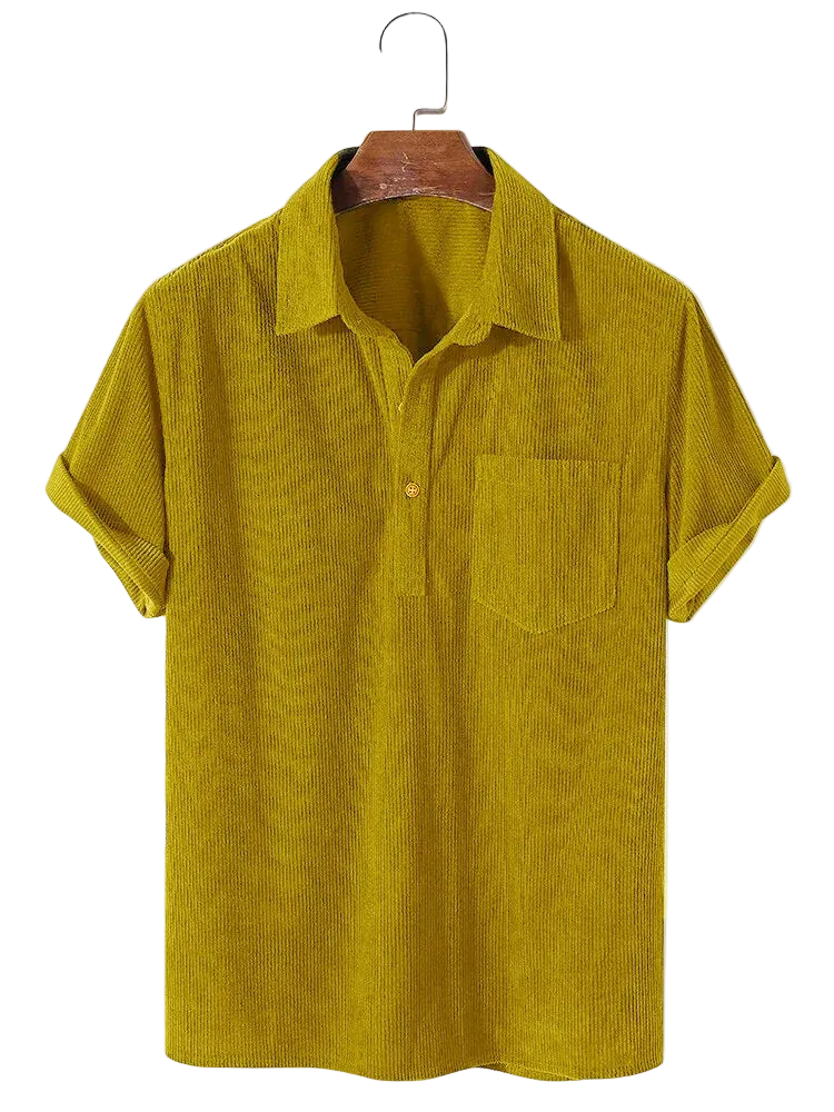 Camisa Caiçara Cotelê em Mostarda, frente