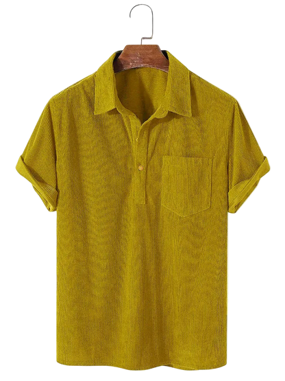 Camisa Caiçara Cotelê em Mostarda, frente