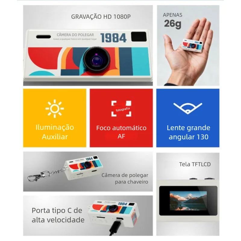Mini Câmera Vintage 1984 – Chaveiro Retro
