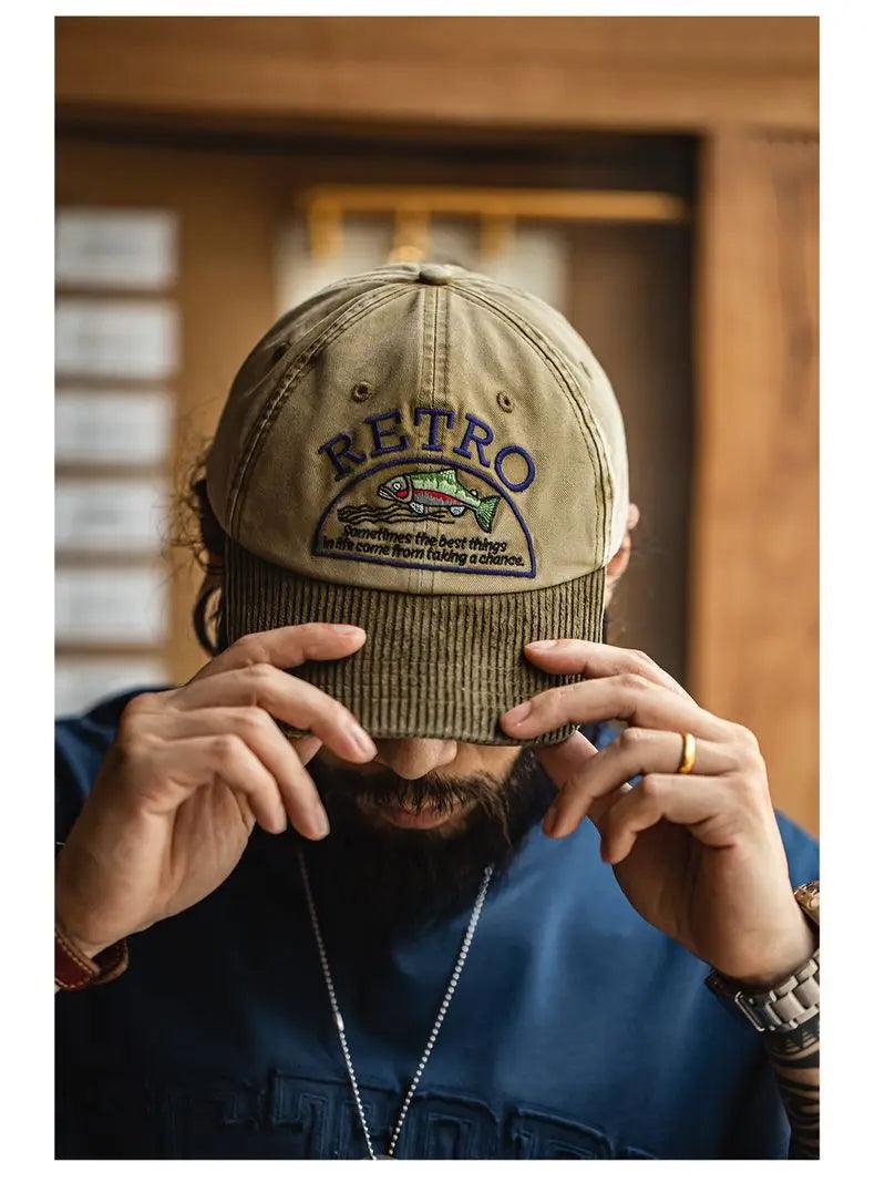 Boné de beisebol Maden vintage de veludo cáqui com aba curvada unissex chapéu bordado diário versátil com pico para estilo OOTD