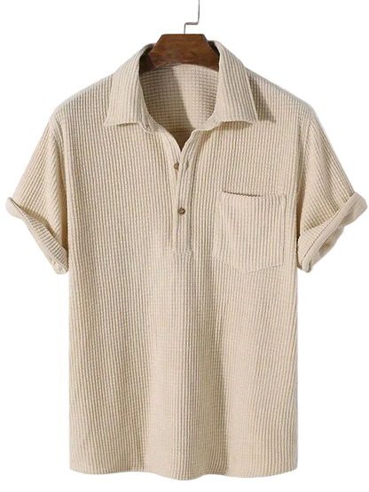 Camisa Caiçara Cotelê em Areia Clara, frente