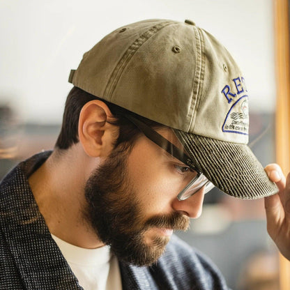 Boné de beisebol Maden vintage de veludo cáqui com aba curvada unissex chapéu bordado diário versátil com pico para estilo OOTD