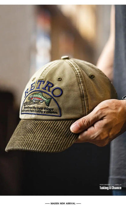 Boné de beisebol Maden vintage de veludo cáqui com aba curvada unissex chapéu bordado diário versátil com pico para estilo OOTD