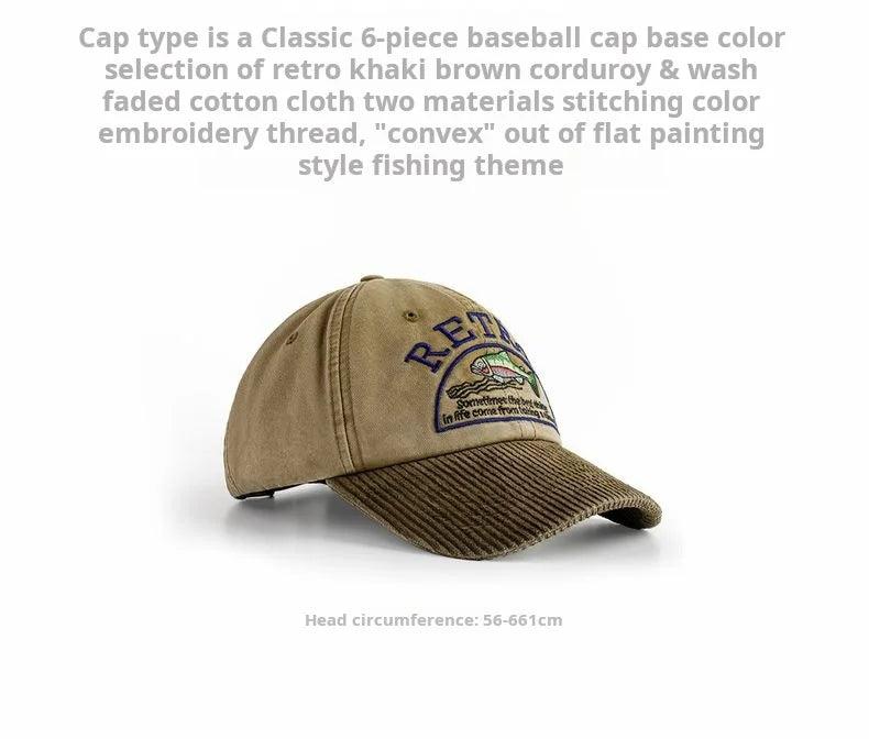 Boné de beisebol Maden vintage de veludo cáqui com aba curvada unissex chapéu bordado diário versátil com pico para estilo OOTD