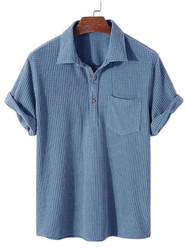 Camisa Caiçara Cotelê em Azul Acinzentado, frente