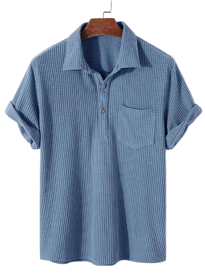 Camisa Caiçara Cotelê em Azul Acinzentado, frente