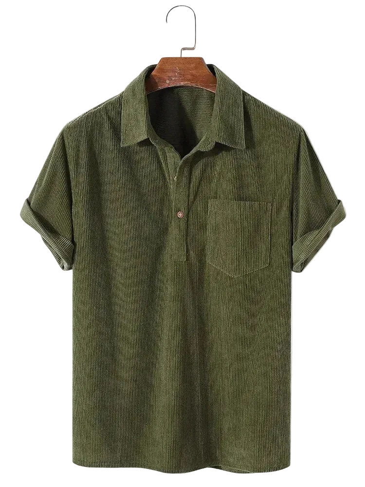 Camisa Caiçara Cotelê em Oliva Escuro, frente