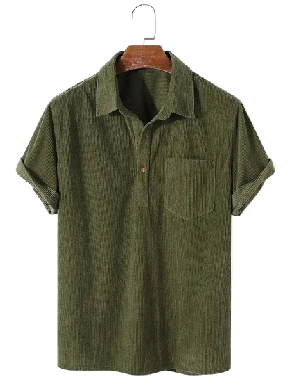 Camisa Caiçara Cotelê em Oliva Escuro, frente