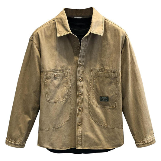 Vintage cotton heavy weight Leavened wash tooling shirt coat men's 2023 new American long-sleeved shirt - Almaselvagem